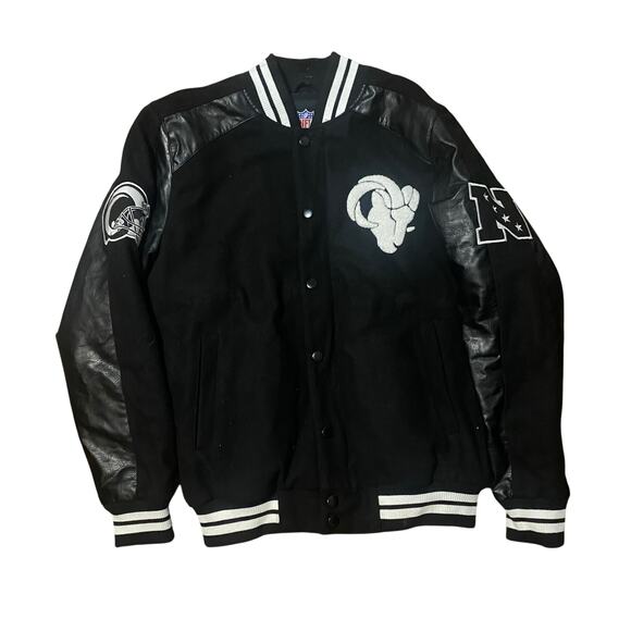 All Black Los Angelas Rams NFL Official Bomber Varsity Jacket Size Medium - Picture 1 of 8